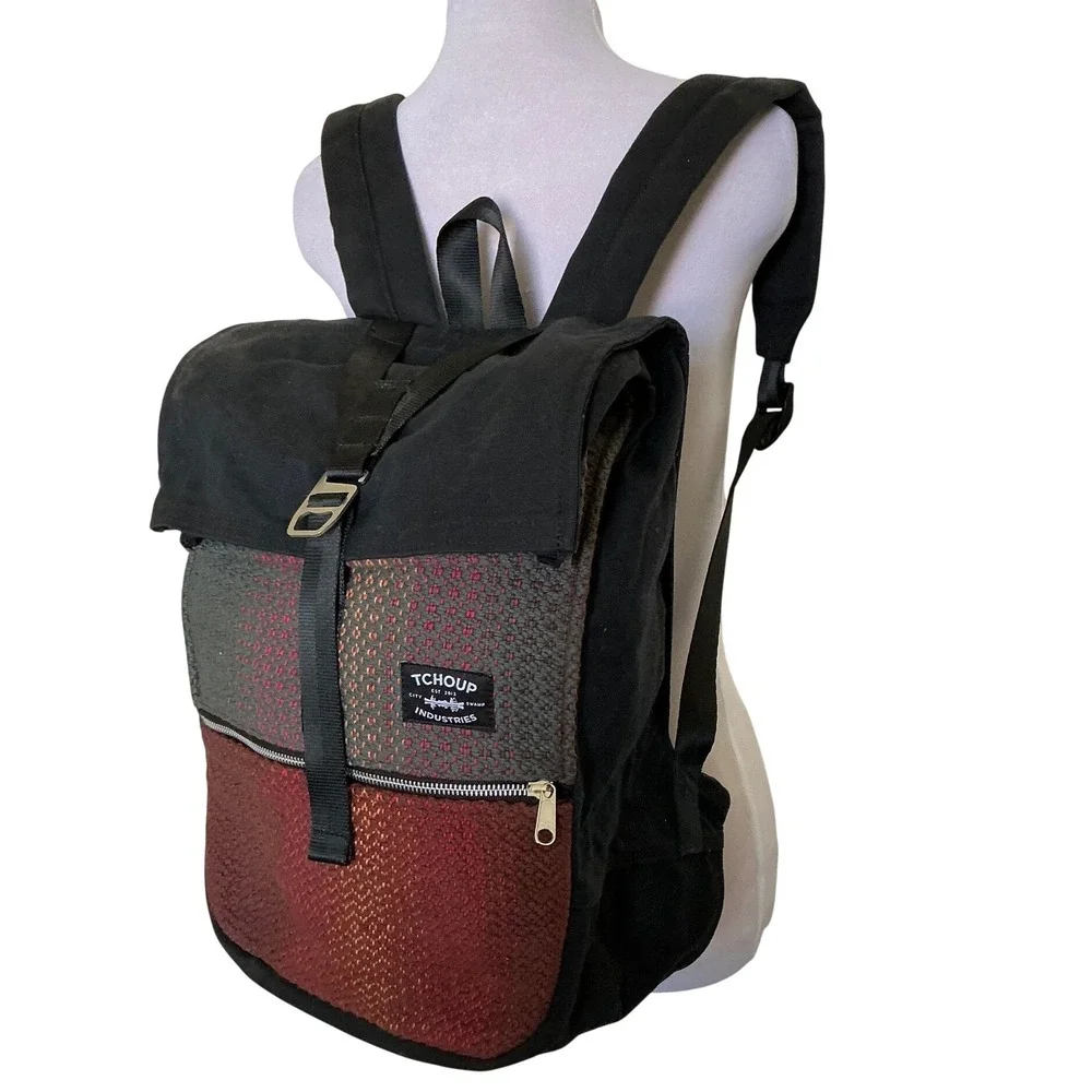 Tchoup Industries Roulez Pack Backpack New Orleans Waxed Canvas Handwoven Panel